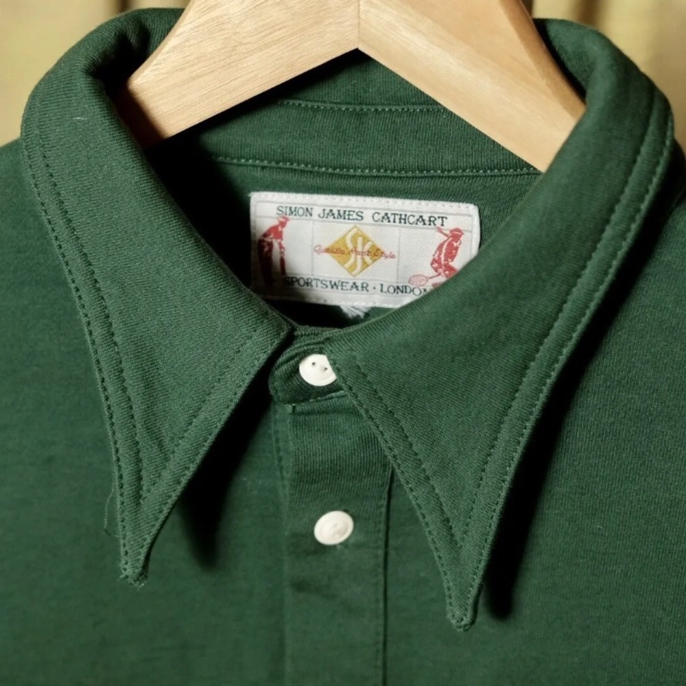 Simon James Cathcart Bottle Green Spearpoint Dagger Collar Polo Sweater, Sz 16 M - Picture 4 of 7